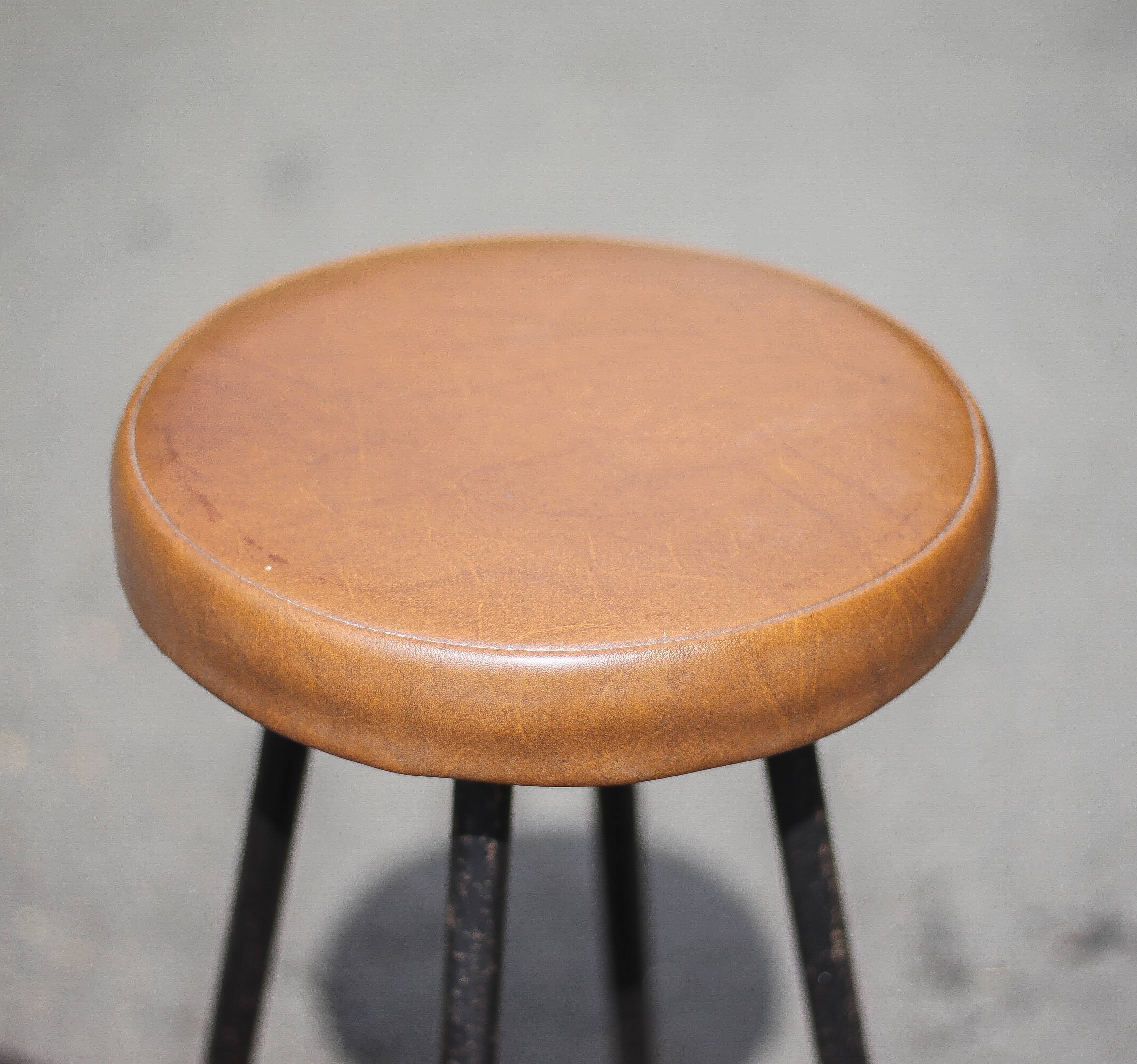 Set of 4 bar stools, metal and imitation leather stool, high stool