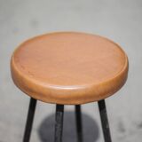 Set of 4 bar stools, metal and imitation leather stool, high stool
