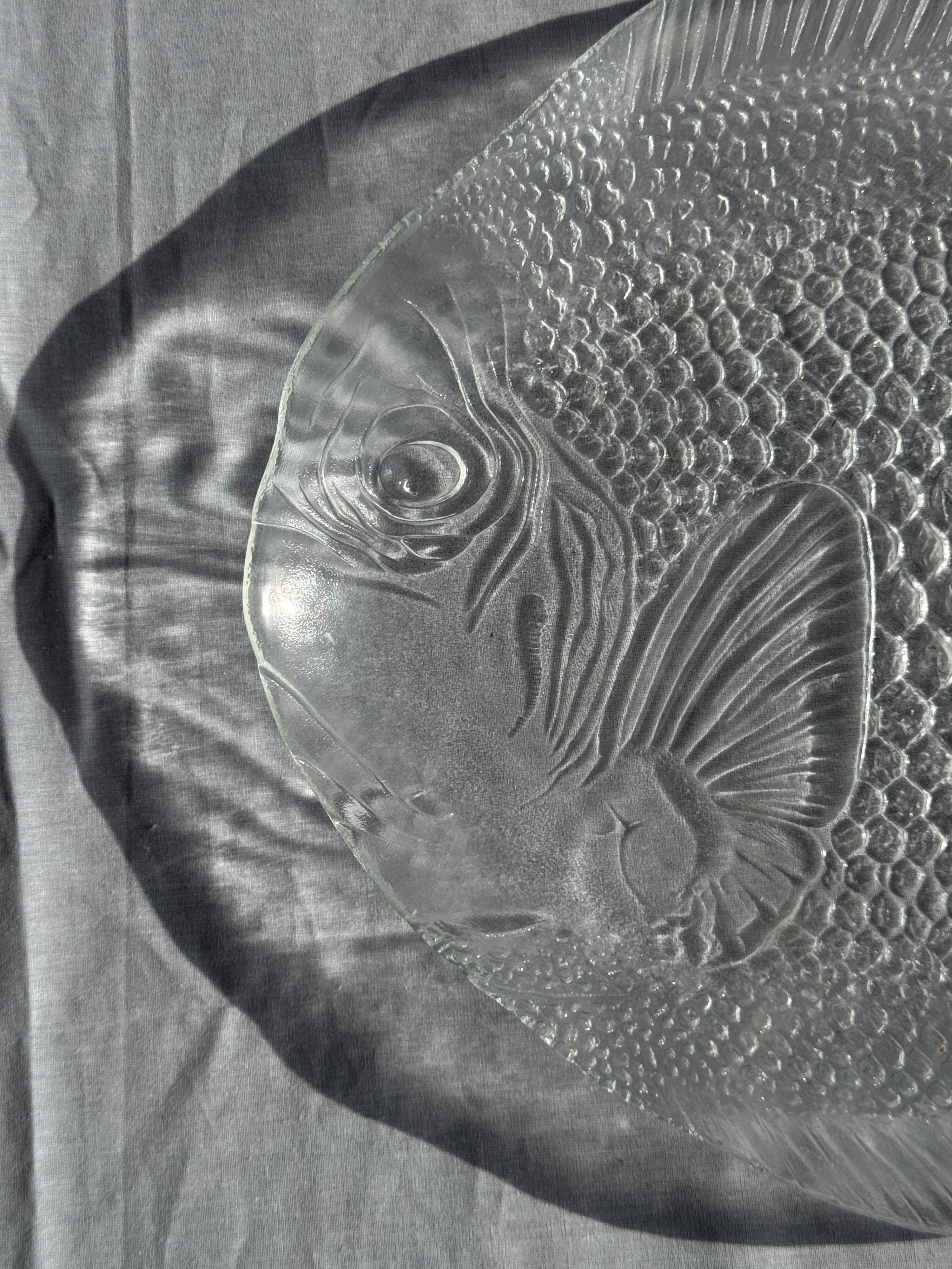 Large fish plate transparent glass Arcoroc vintage L38.5