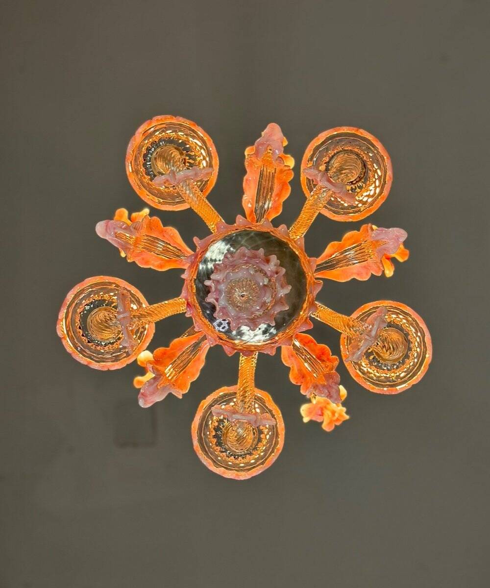 Small venetian chandelier in colorless and pink murano glass 5 arms of light circa 1920