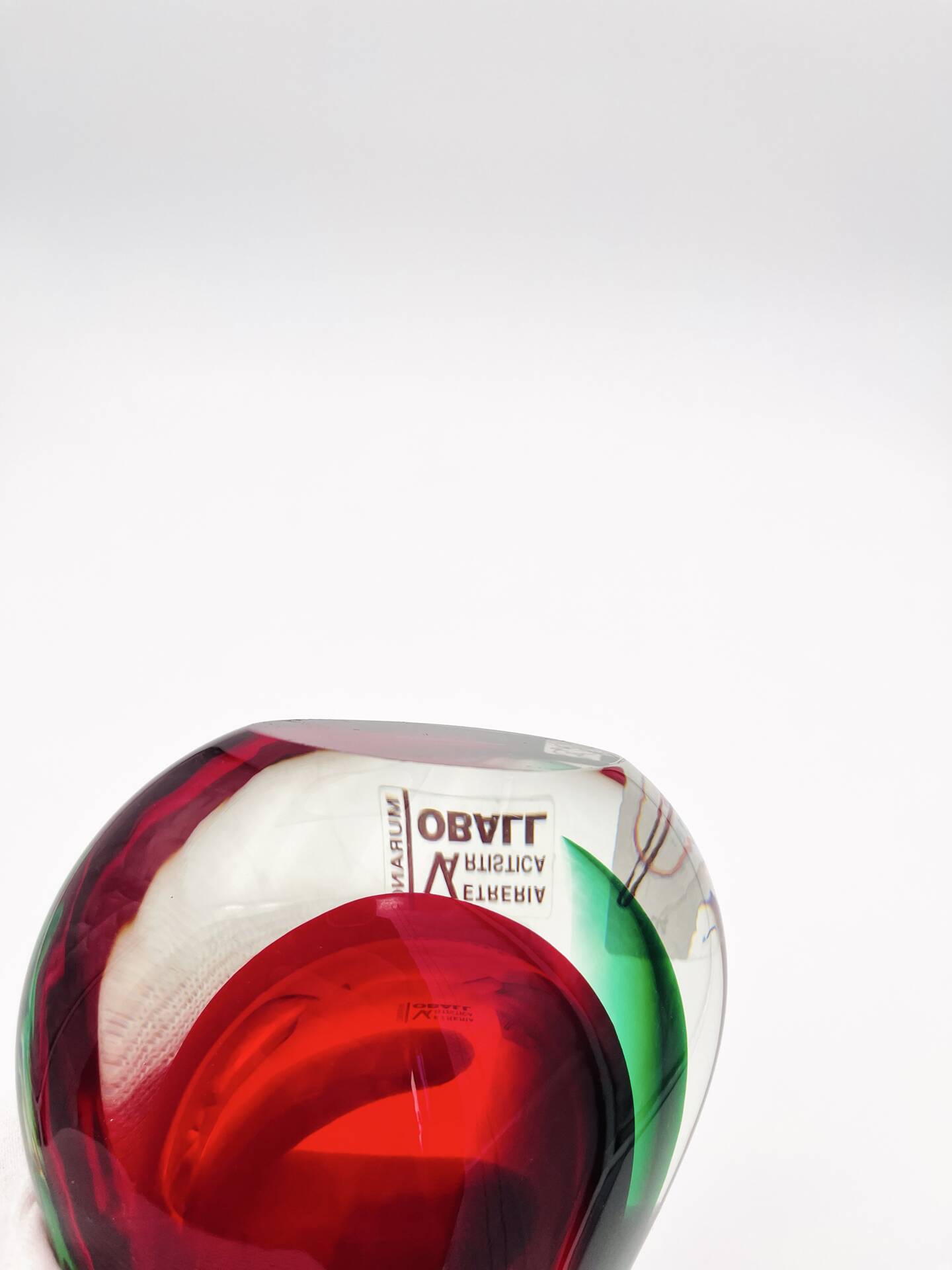 Vase sculpture murano michele onesto oball sommerso rouge vert 23.5cm