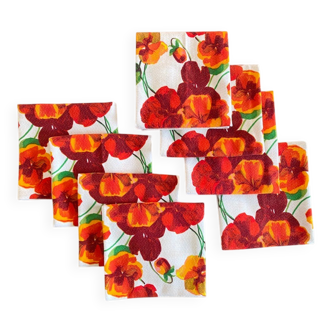 Set of 8 vintage 70's printed napkins - 45x45 cm - Cotton