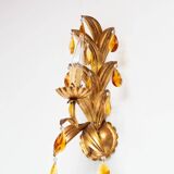 Applique italienne vintage en métal doré avec des pampilles ambre