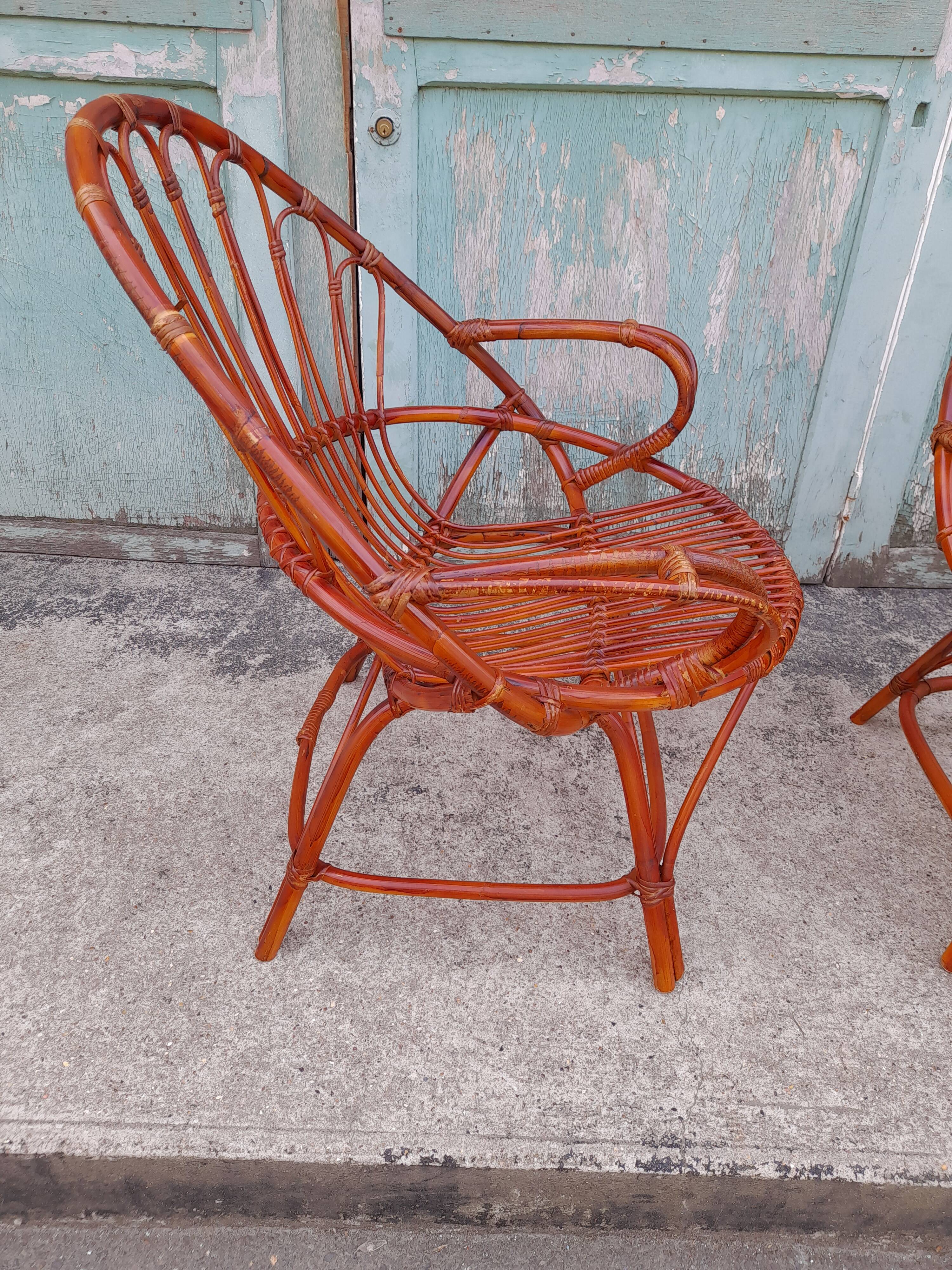 Pair rattan armchair 1960