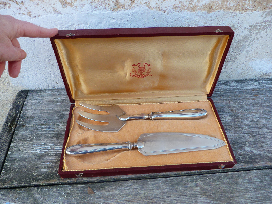 Patisserie art deco service in silver-plated shovel and fork