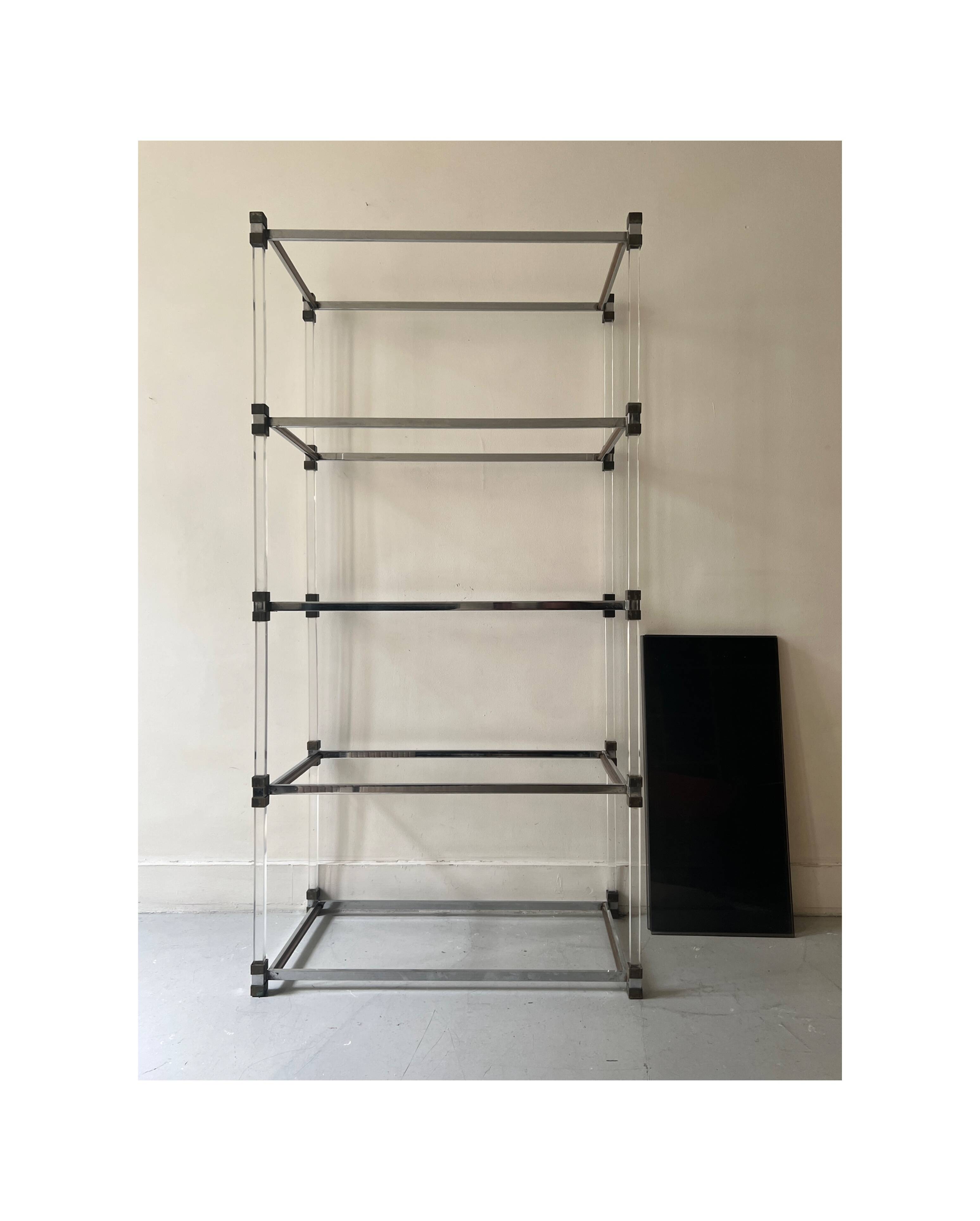 Hollis Jones plexiglass, brass & smoked glass bookcase, 1970 design