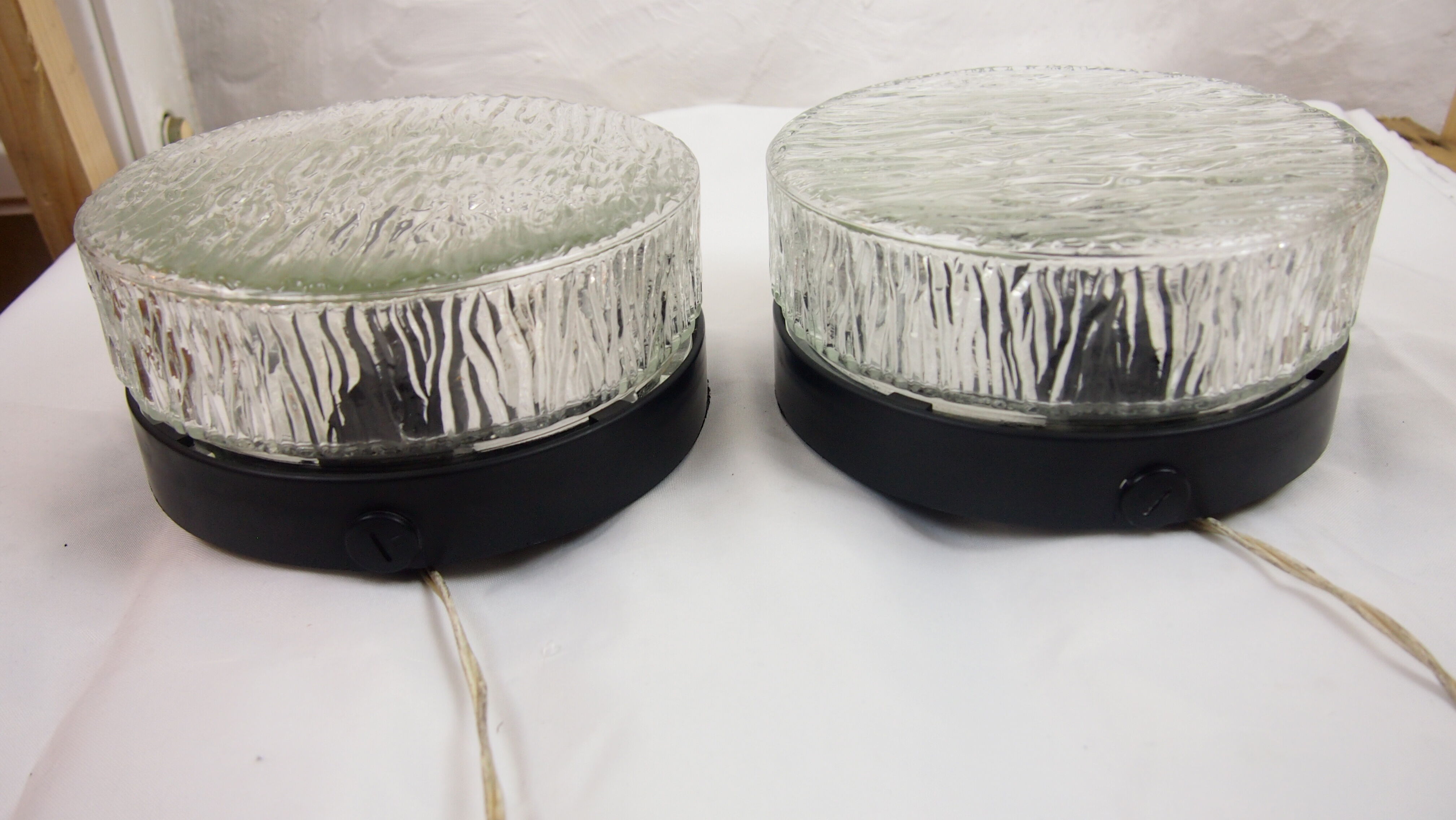 Pair of mapelec textured glass wall lights, 1970