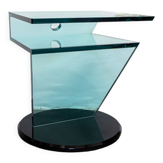 Black and transparent glass console, swivel Italy 80s