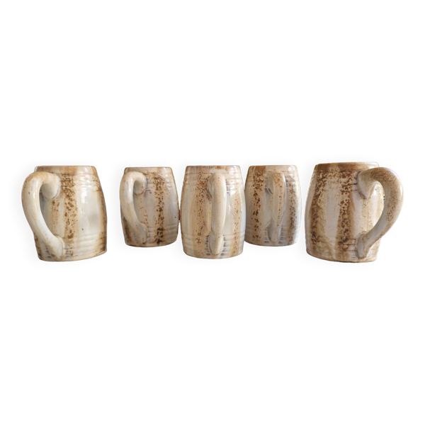 Lot de 5 mugs ou chopes vintage en grés de rambervillers signés alphonse cytere