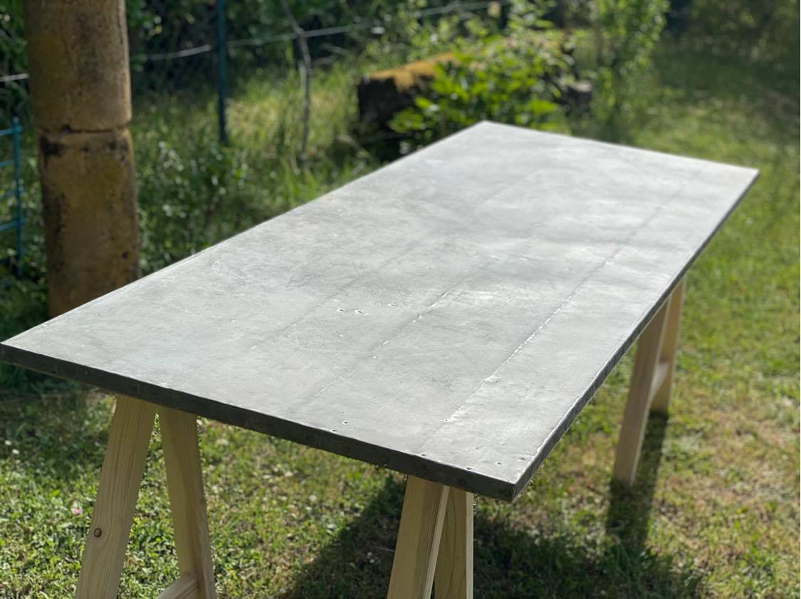 Trestle table, zinc top