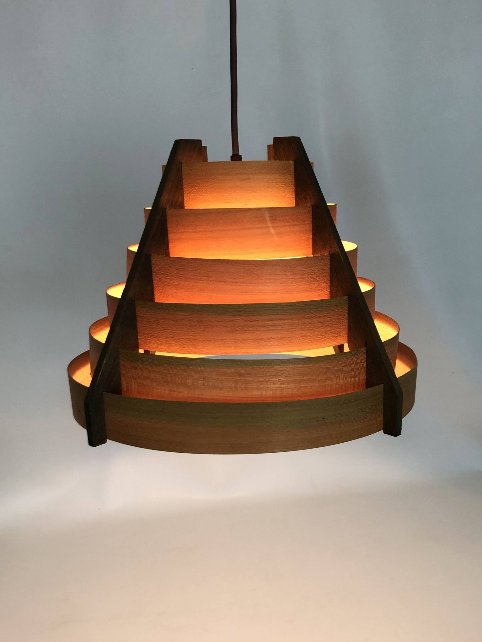 Scandinavian pendant light by Linus Bopp Limbach in pine slats. 1960s