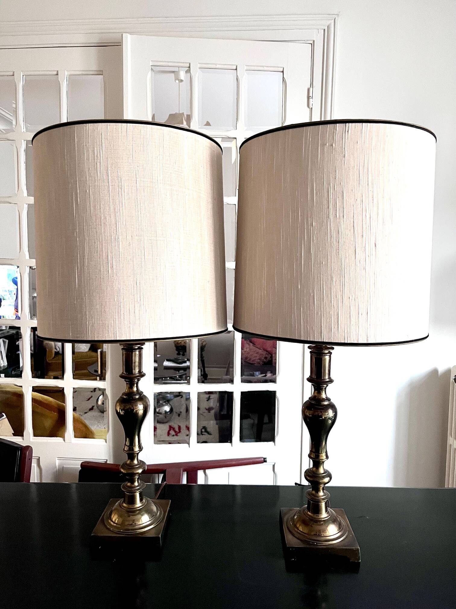 pair of american brass lamps