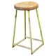 1940s Czech Industrial Stool with Pine Seat and Green Patina