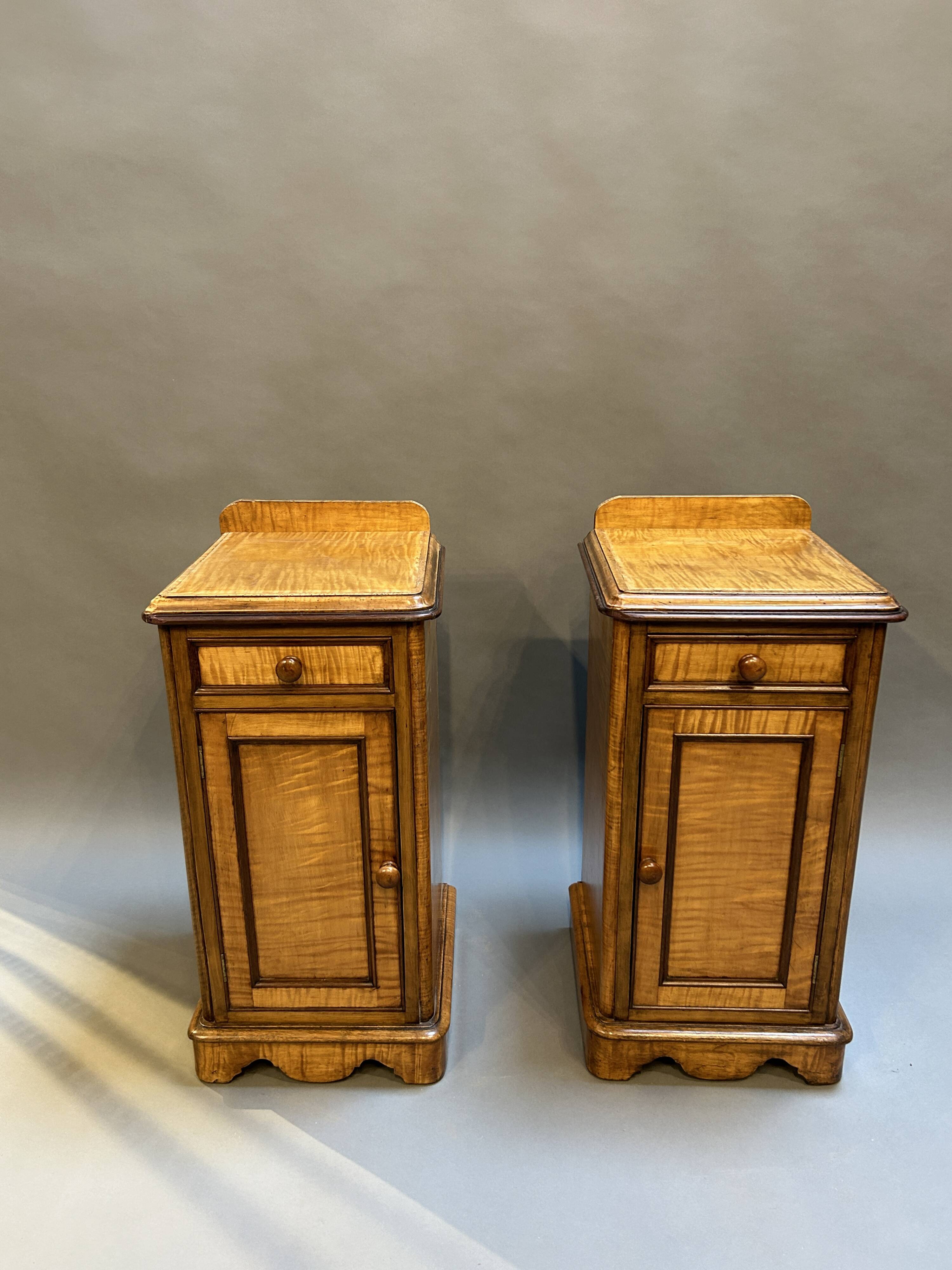 Pair Victorian satinwood bedside cabinets