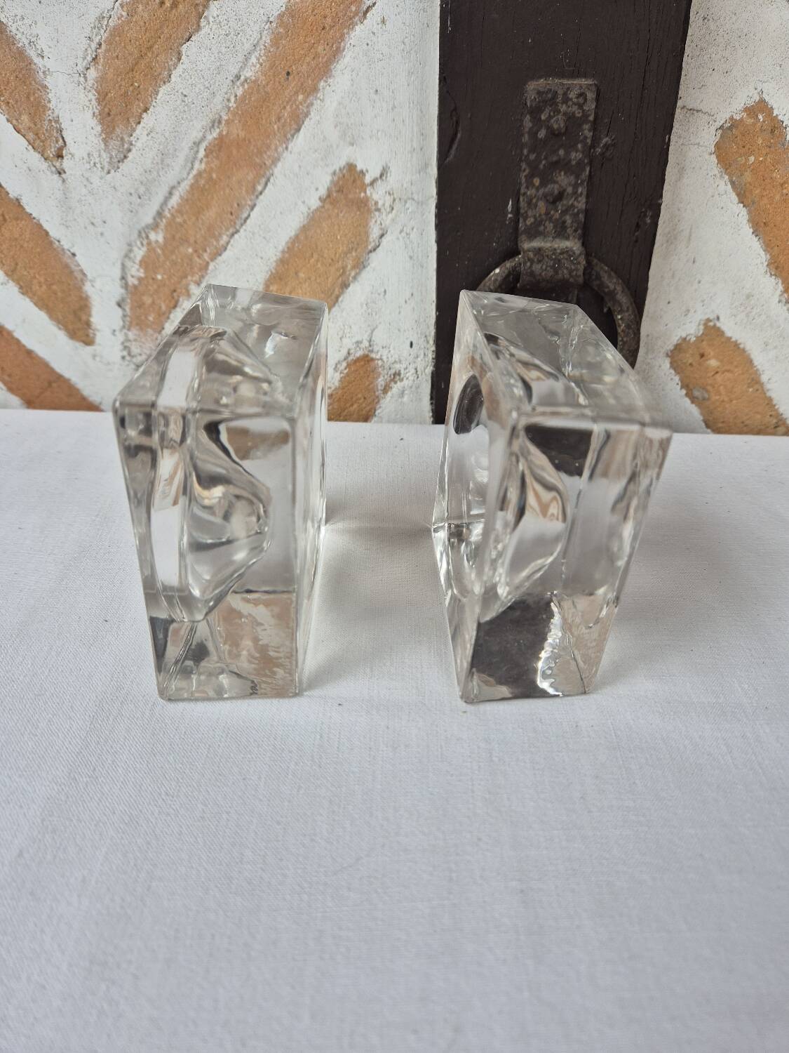 Pair of designer glass candle holders