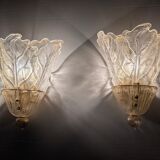 Pair of Barovier & Toso Murano Foglia d’Oro wall sconces, 1980s