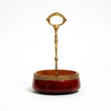 Beautiful 1960s nut bowl by Aldo Tura made of red goatskin and brass