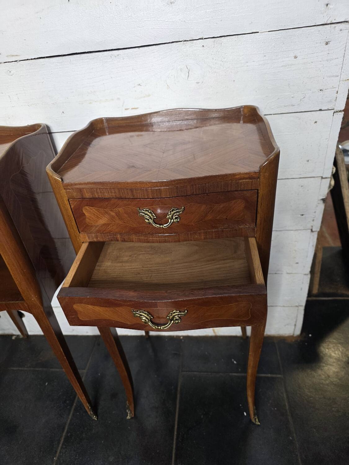 Pair of Louis XV style bedside tables in marquetry
