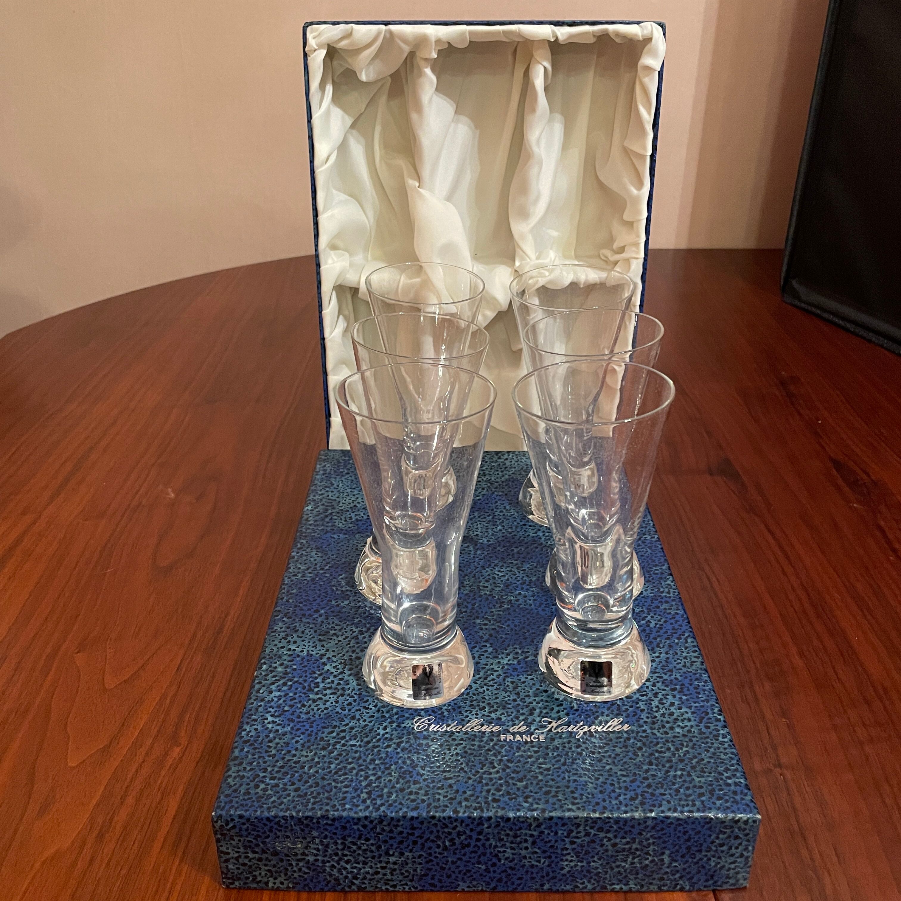 Box of 6 crystal glasses Hartzviller design 50 in box.