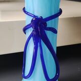 Large Murano Vase Floral Design, Opaline. Relief Ribbon Bow Decor