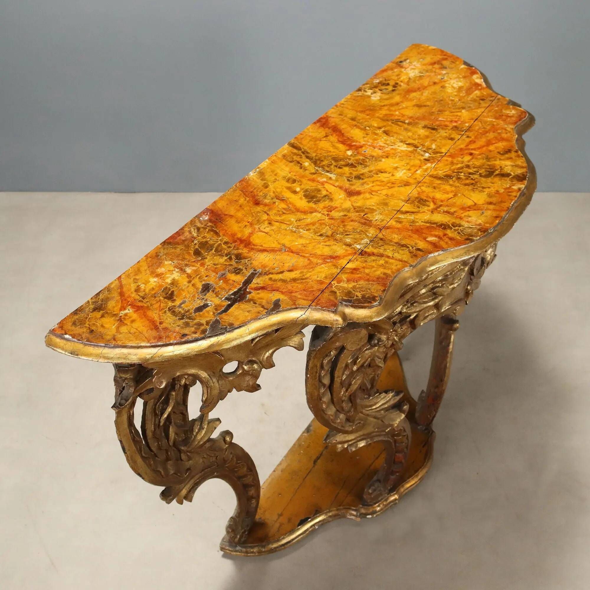 Old eclectic console carved in gilded fir, Italy 19th century