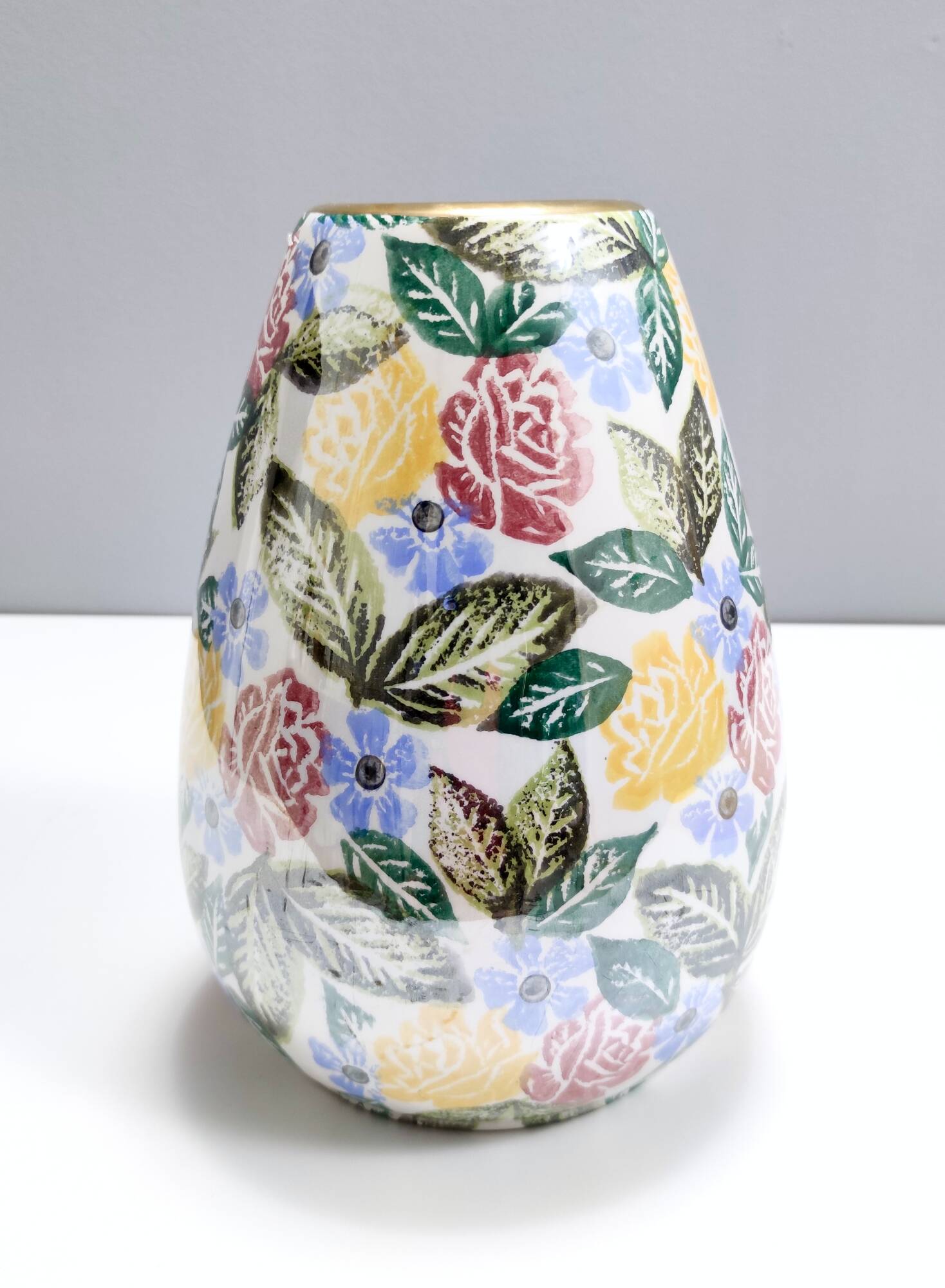 Painted Porcelain Flower Vase by Bassano with a Floral Pattern, Italy