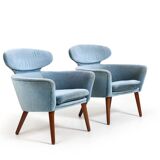 Rare Pair of Danish Easychairs in Teak & Mohair 1950s