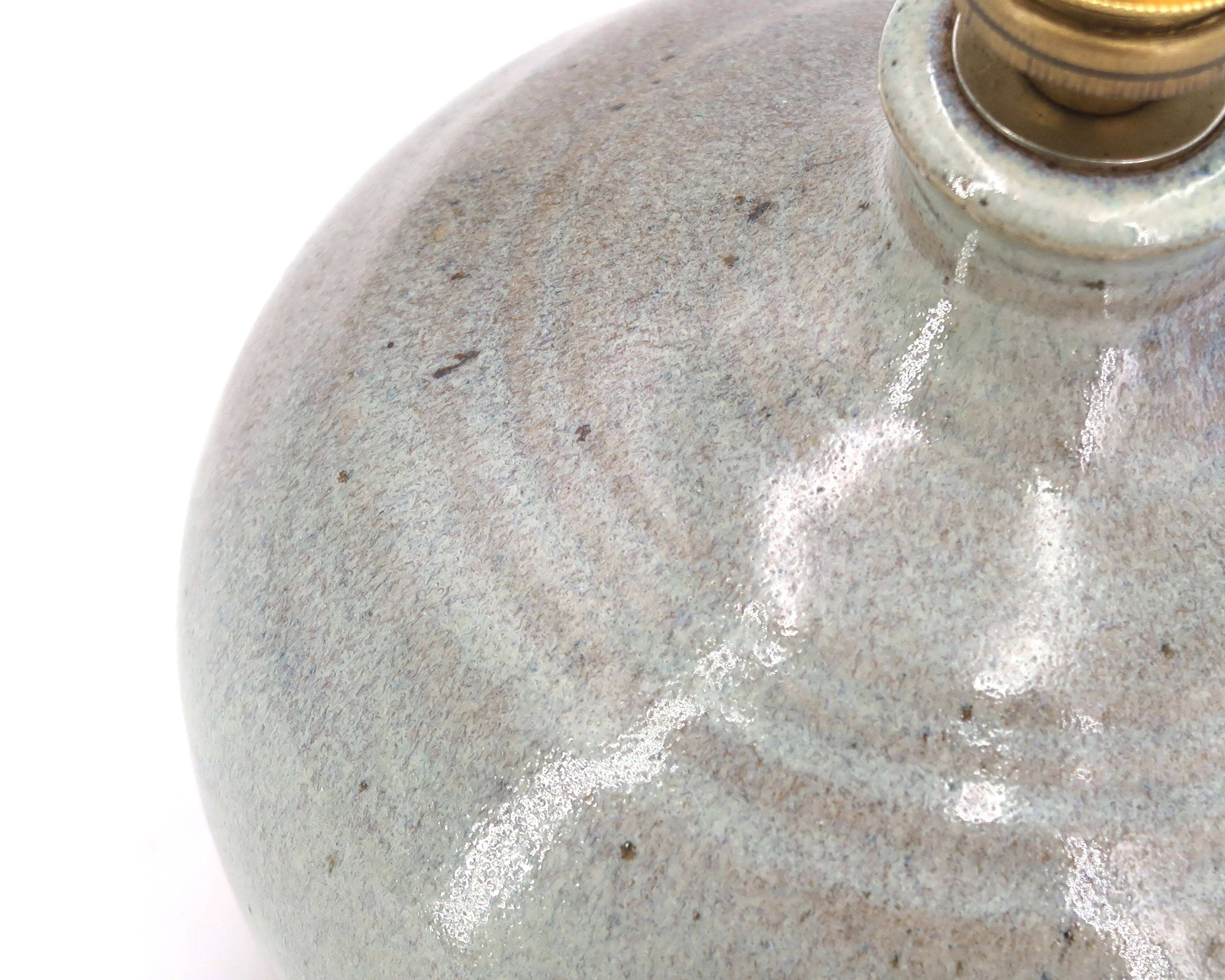 Grey-blue ceramic lamp, raffia lampshade, 1960s