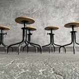 Set of 5 flambo adjustable industrial stools