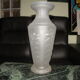 Old frosted glass vase, pressed molded flower decoration, 1940, 1950