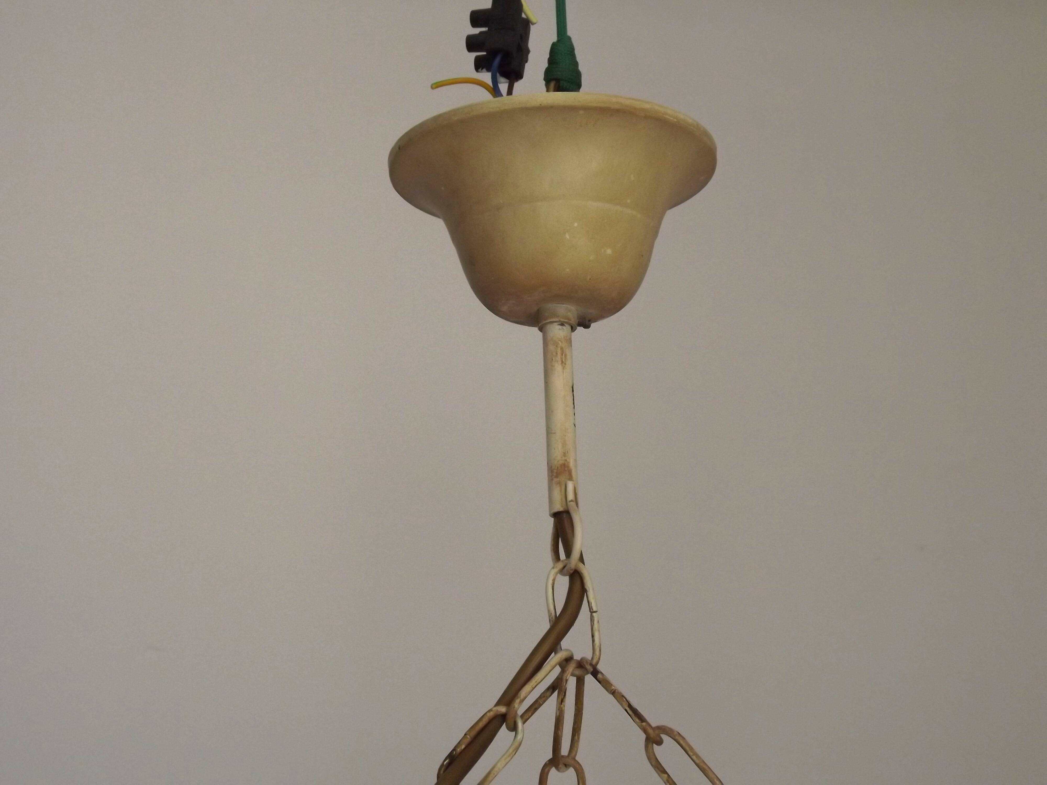 Italian Metal Ceiling Light Gold Leaf Detail Frosted Glass Bowl Shade