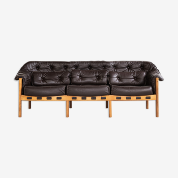 Midcentury sofa in teak and leather by Arne Norell