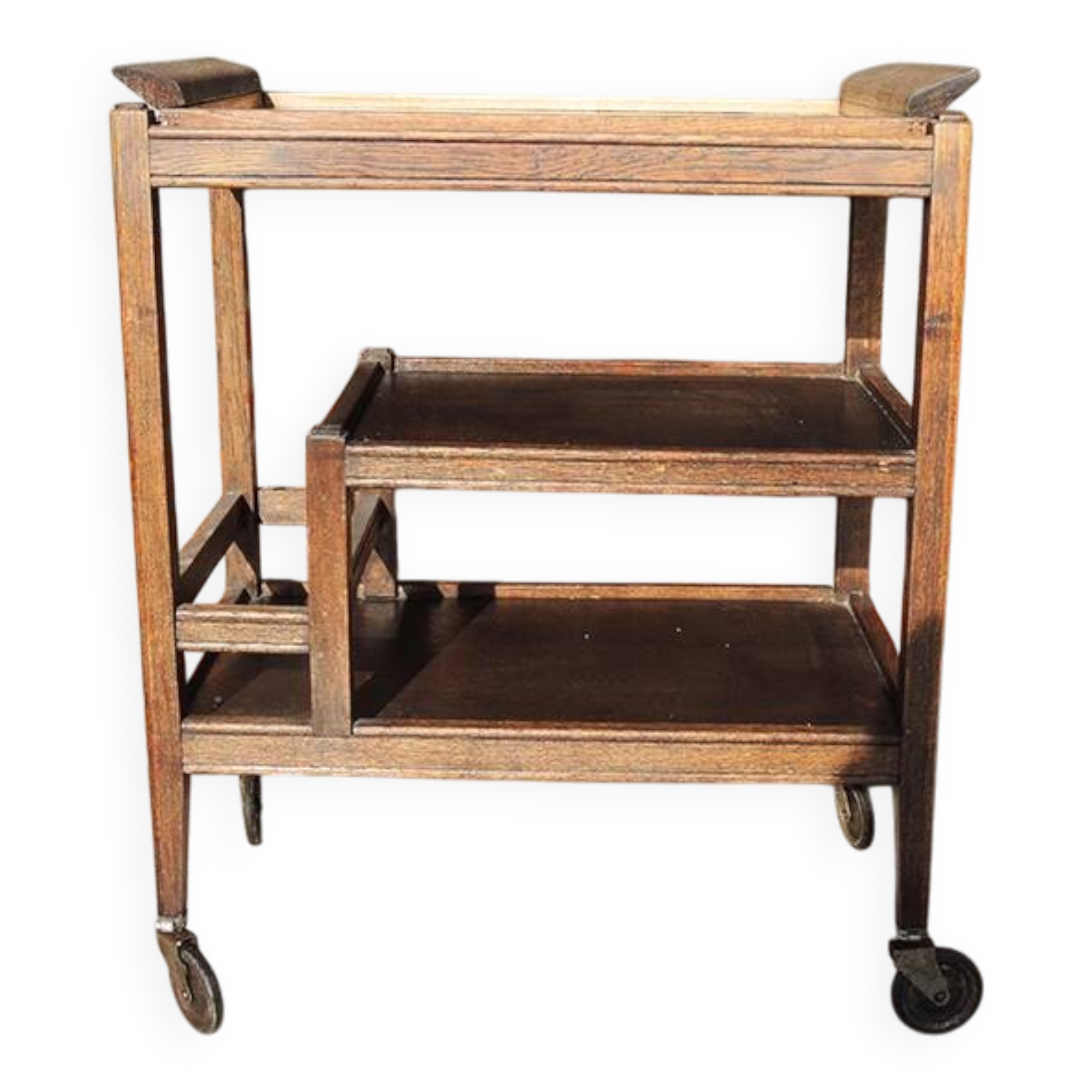 Vintage Art Deco wooden serving trolley with removable tray.