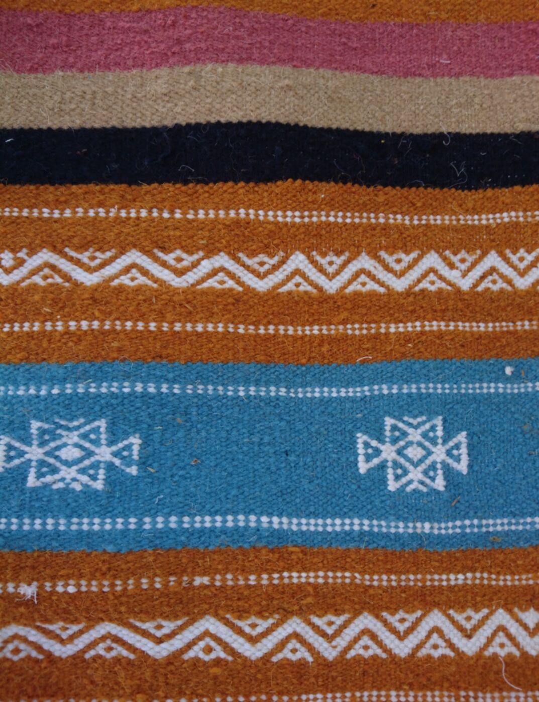 Carpet kilim orange blue white handmade, 120x65cm