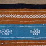 Carpet kilim orange blue white handmade, 120x65cm