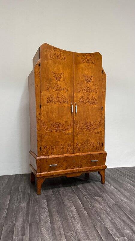 Cubist Art Deco wardrobe in heather wood, 1940s