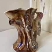Vase Kitsch "Tronc d'arbre avec Pic Vert" - Céramique Irisée Rose