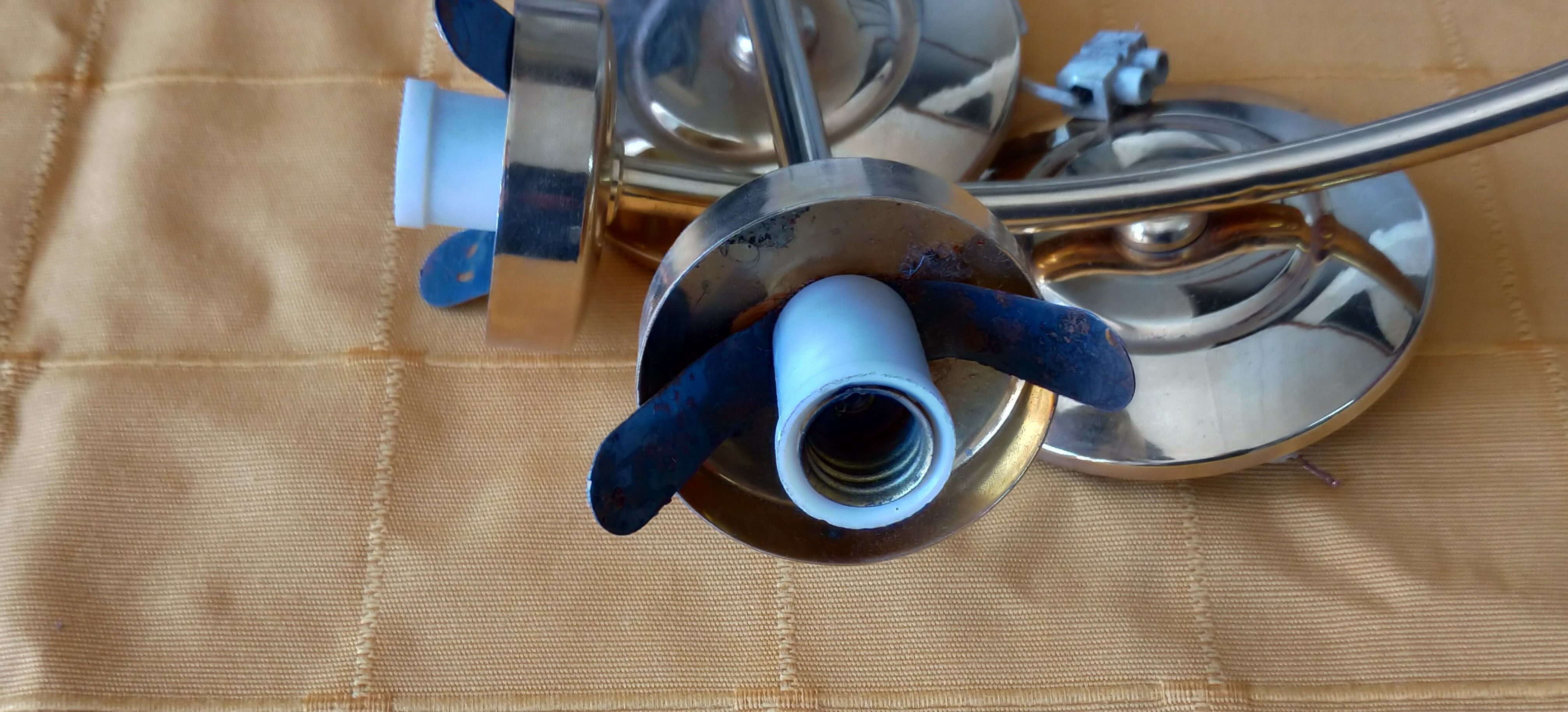 Pair of brass appliques and chissed glass