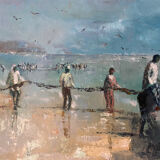 Oil on canvas with a knife