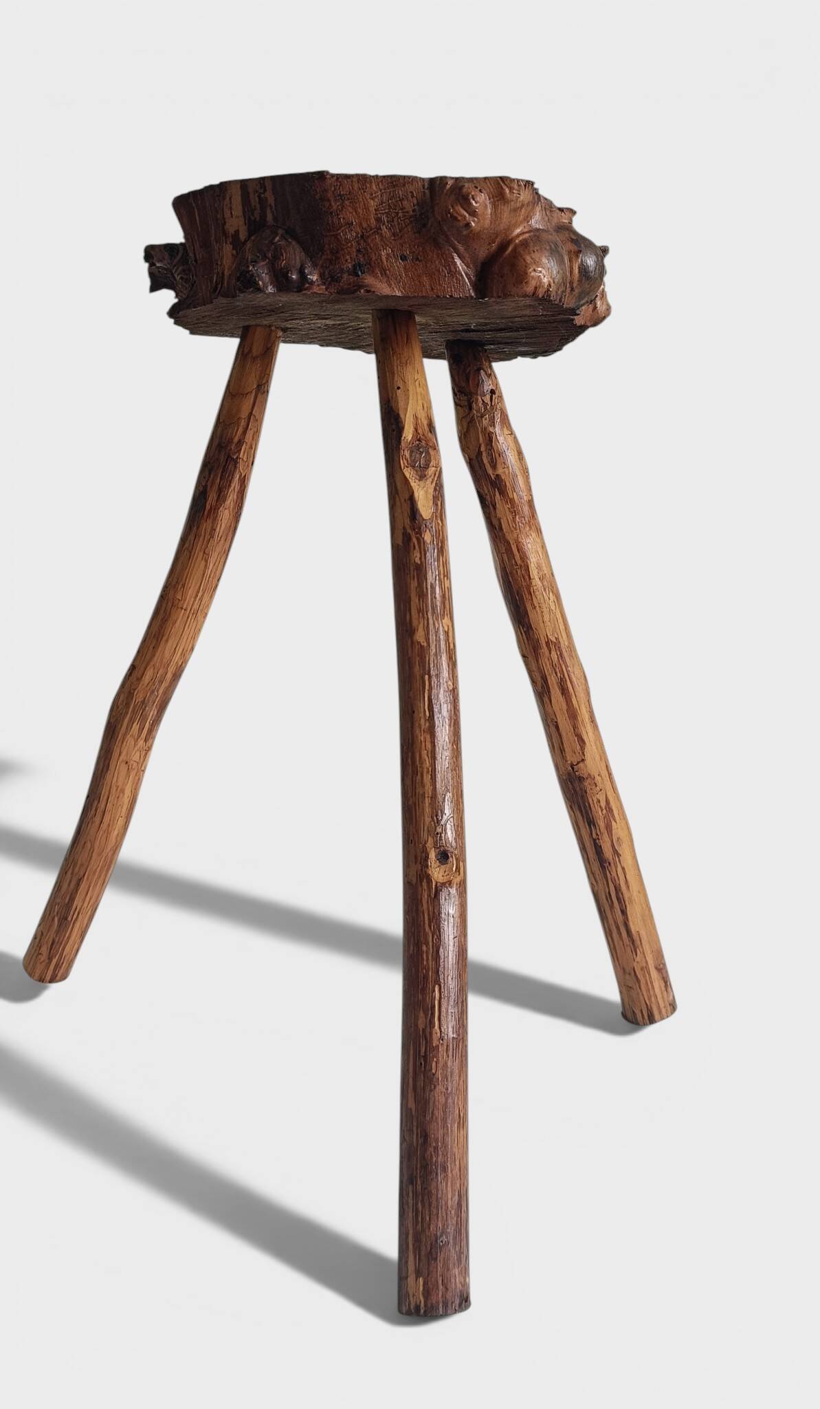 French Olive Wood Rustic / Wabi Sabi Accent Side Table / Stool, Early 20th C.