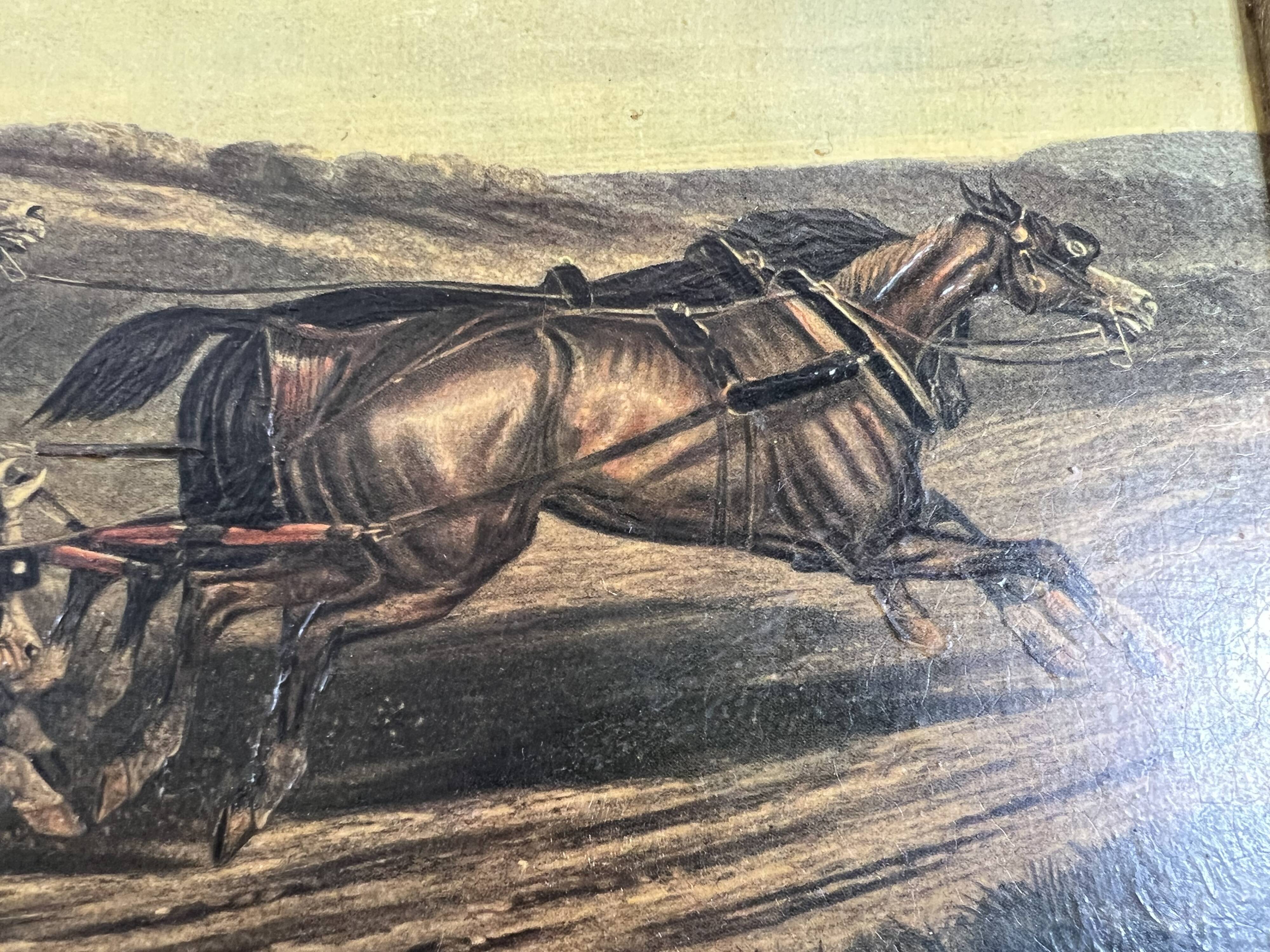 Oil painting picture of a post carriage with horses