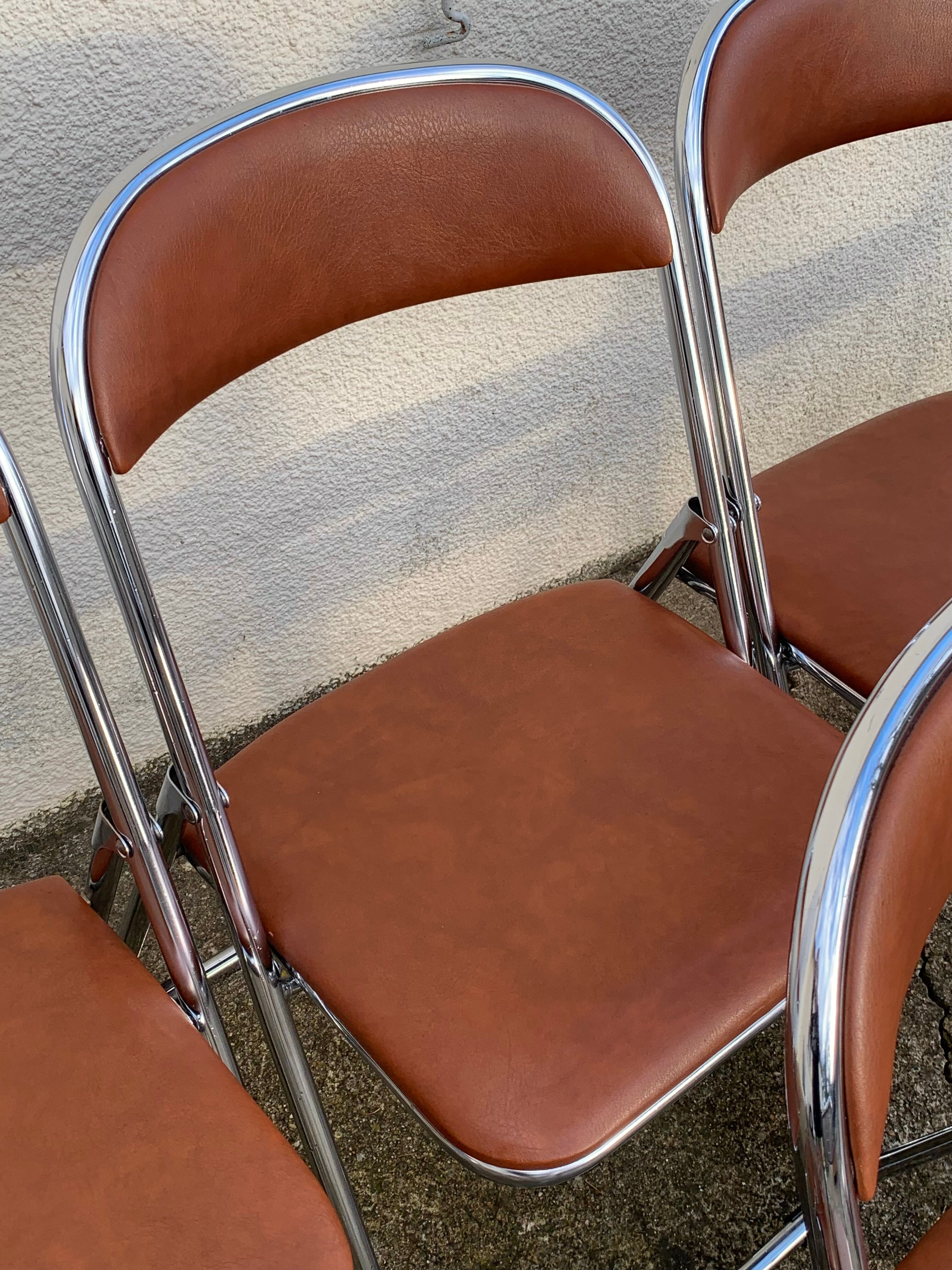 10 vintage skai and chrome metal folding chairs 1970