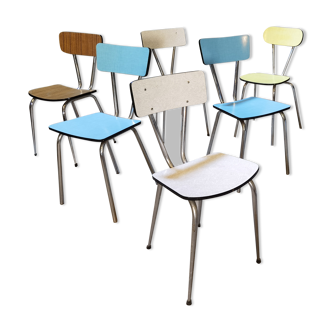 Set of 7 chairs in multicolored formica