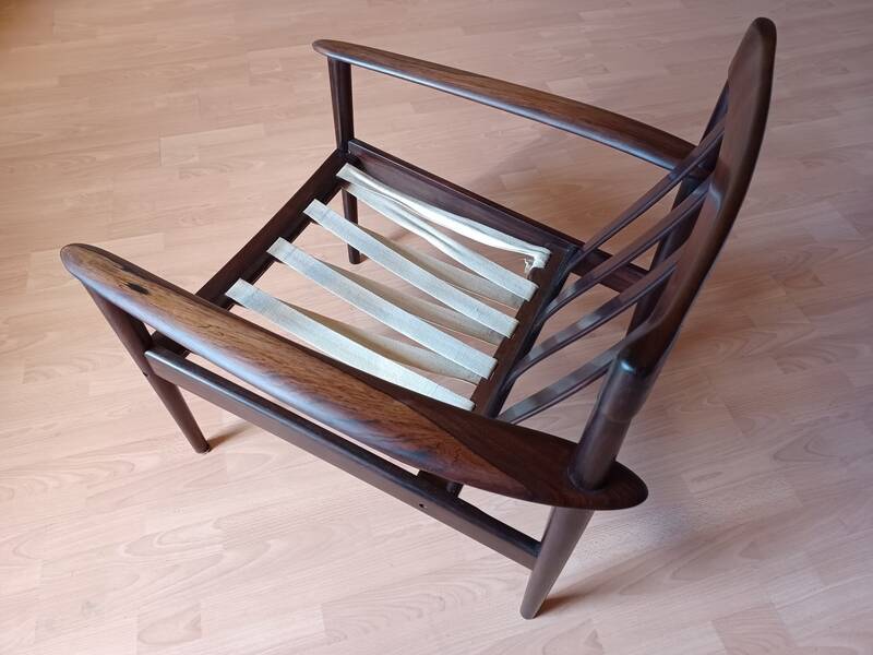 Pair of Danish Grete Jalk armchairs model Poul Jeppesen 56 in rosewood Denmark.