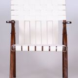 Fauteuil Art Déco restauré, par Jan Vaněk, chêne, coton, tchèque, années 1940