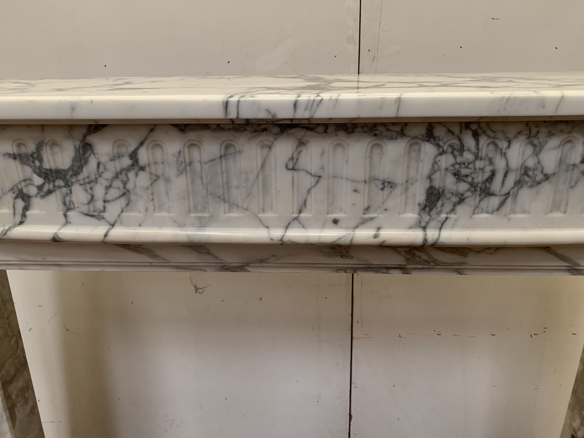 Louis XVI style fireplace in white marble veined carrara XIXth century