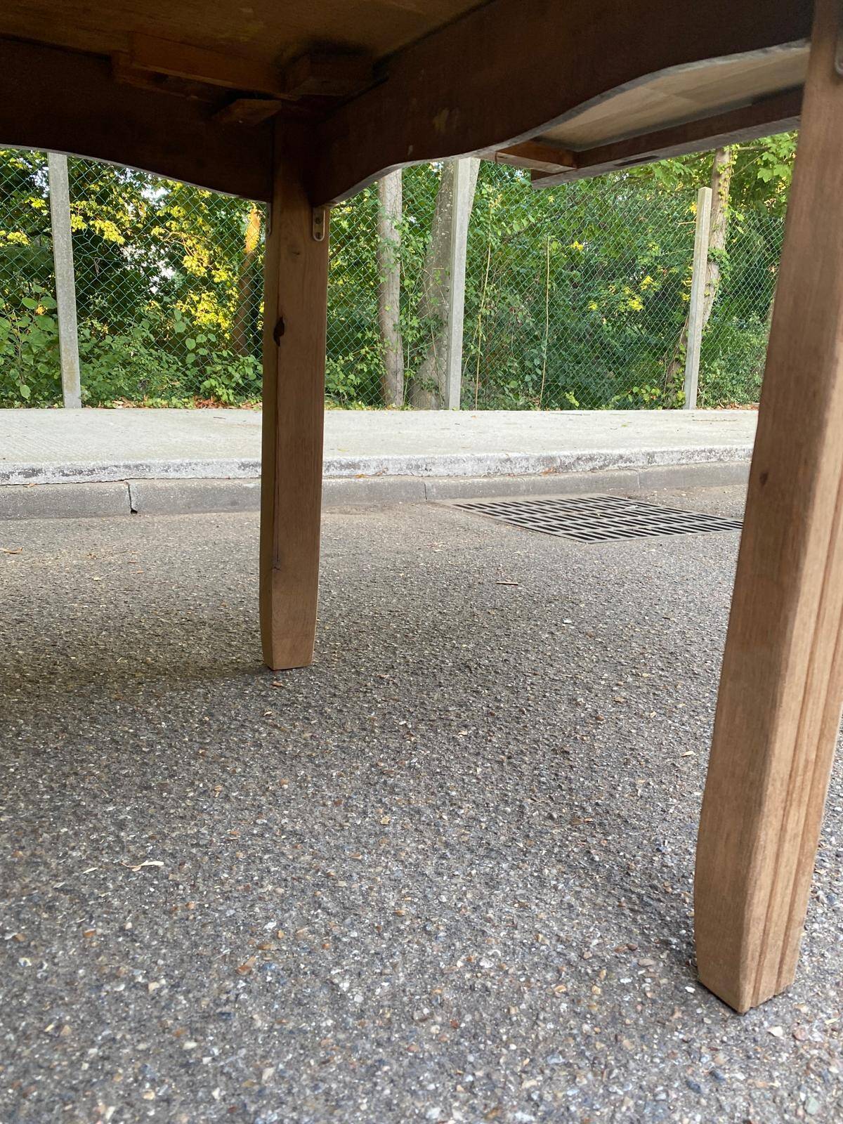 Extensible farmhouse dining table stripped in raw solid oak 1950