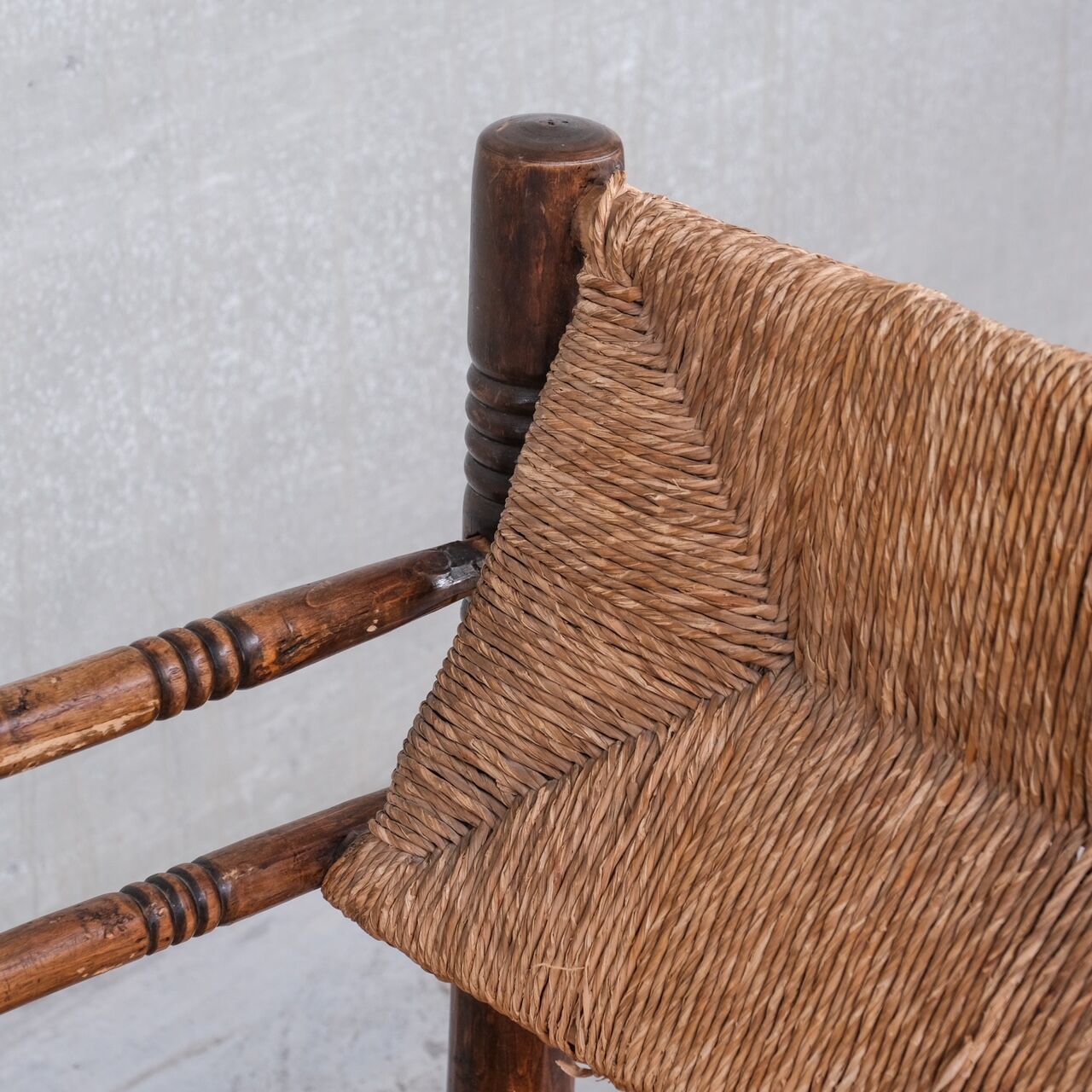 Mid-century rush oak french armchair