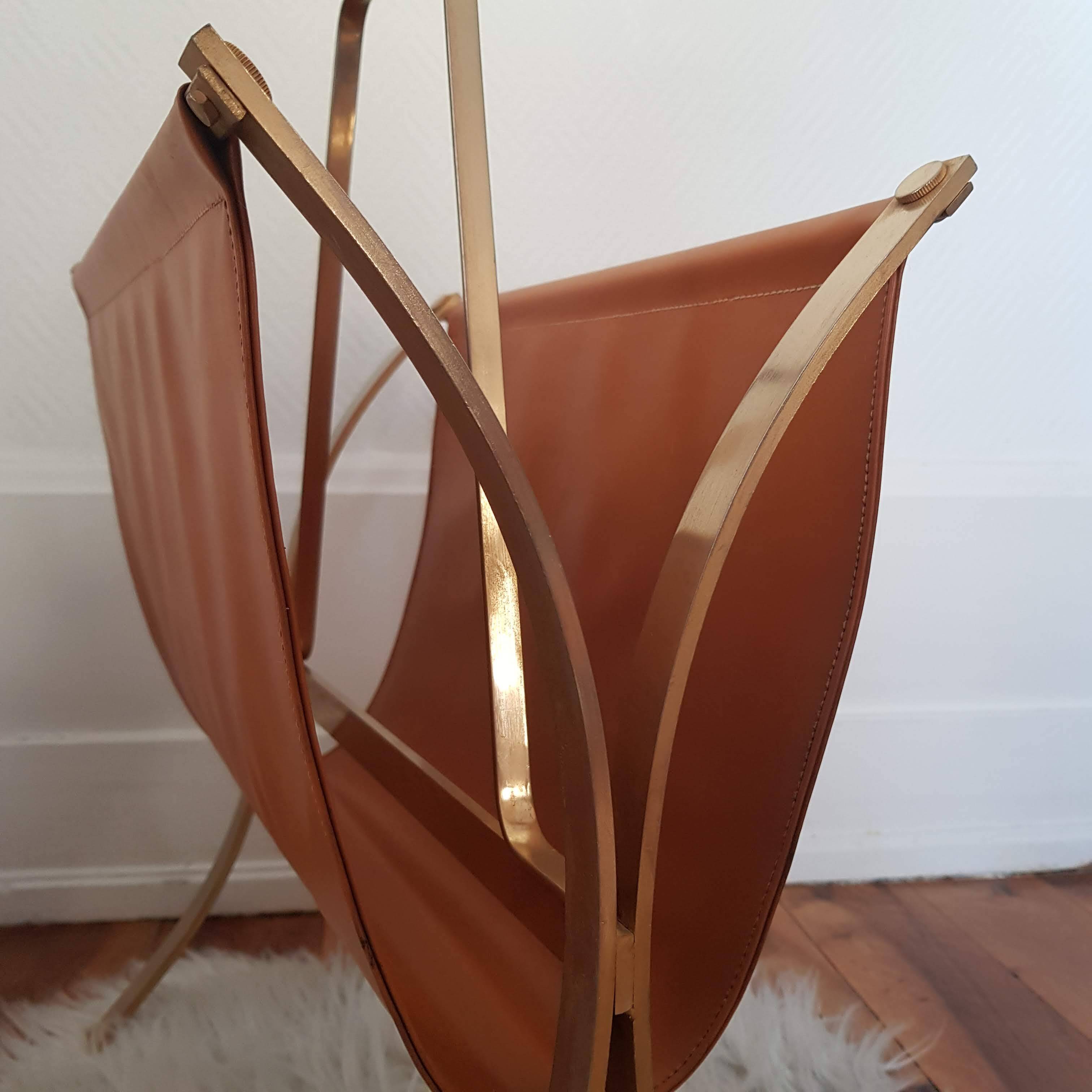 Camel leather and brass magazine holder