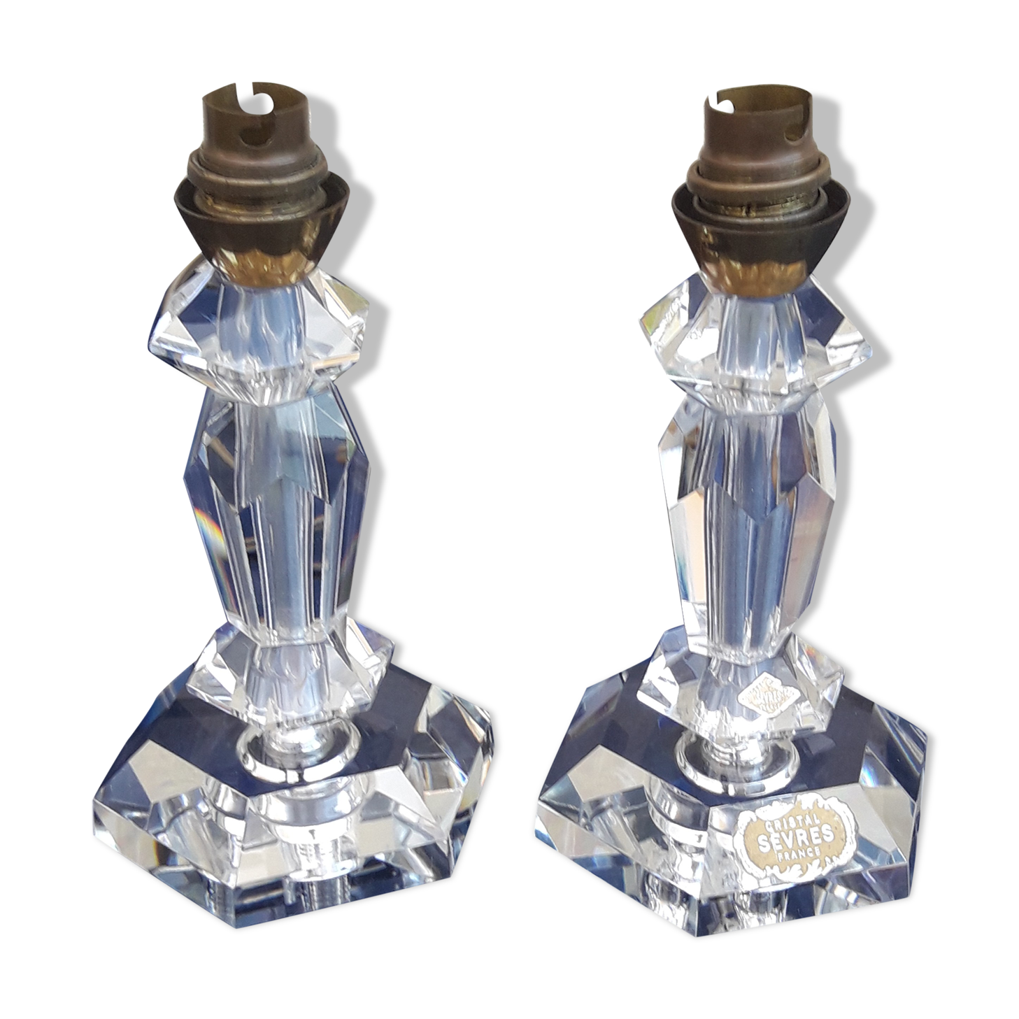 Pair of crystal lamp feet of Sèvres h 20 cm